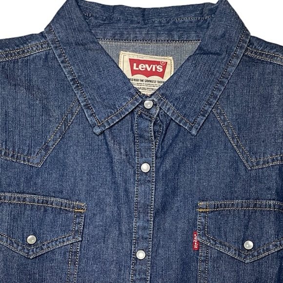 LEVIS Denim Shirt Girls Size XL Youth Juniors Pearl Snaps Western Button Up - Picture 3 of 6